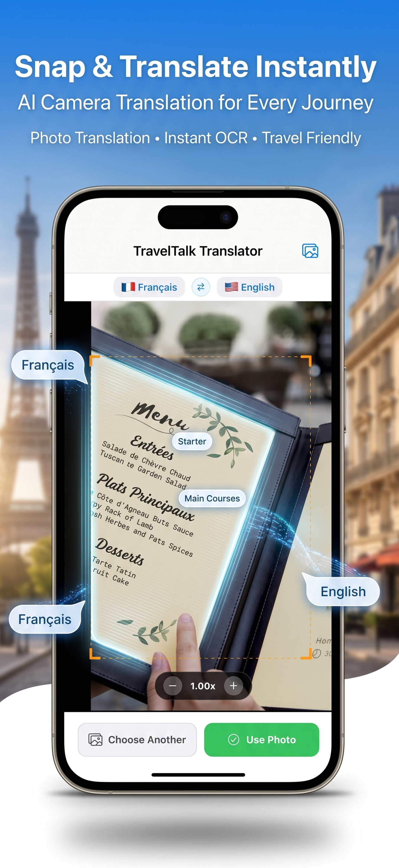 TraveTalk Camera screen