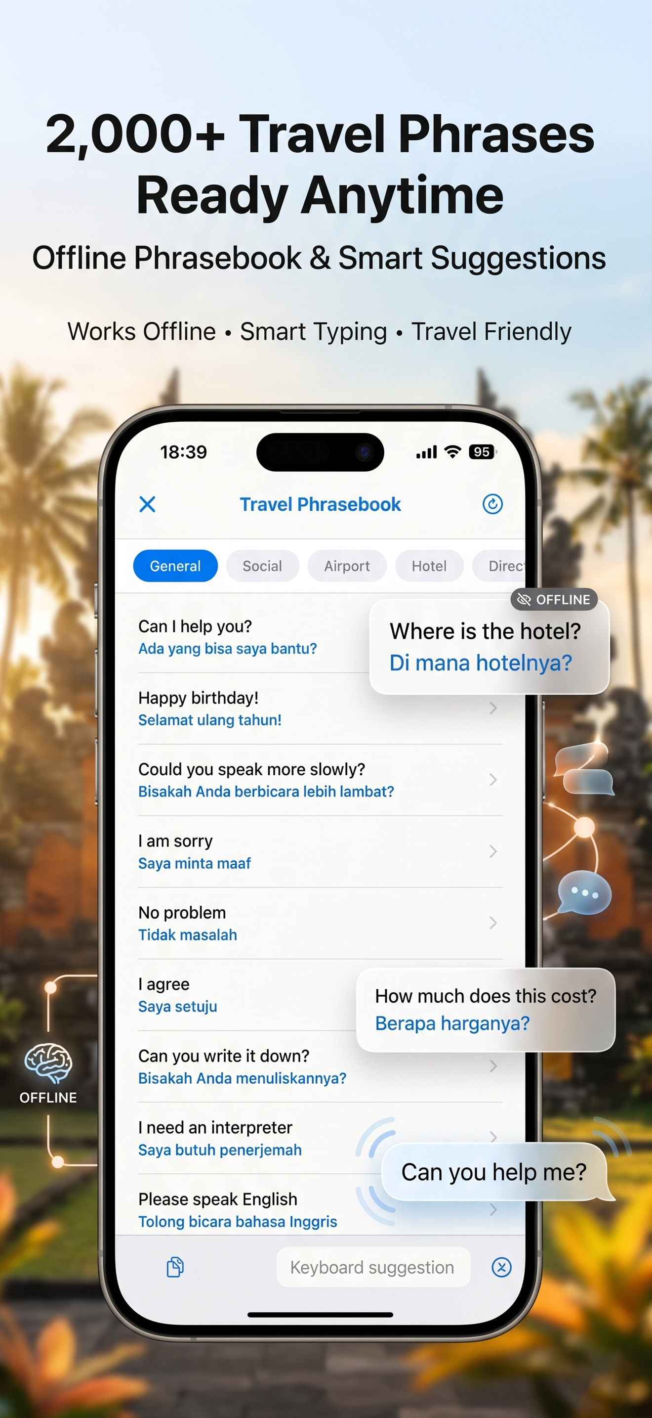 TraveTalk Phrasebook screen